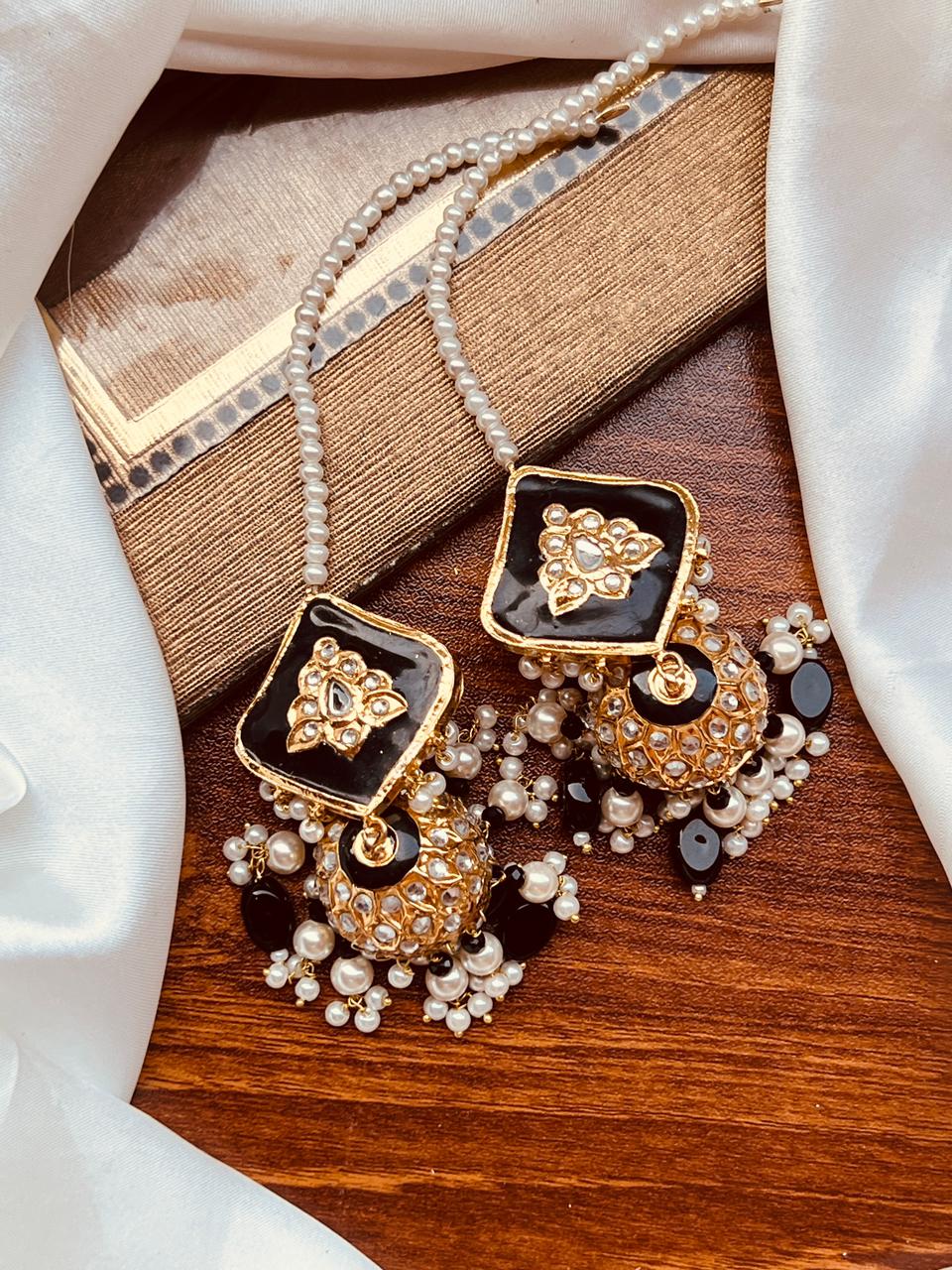 Ocean Blue Meenakari Square Jhumkas