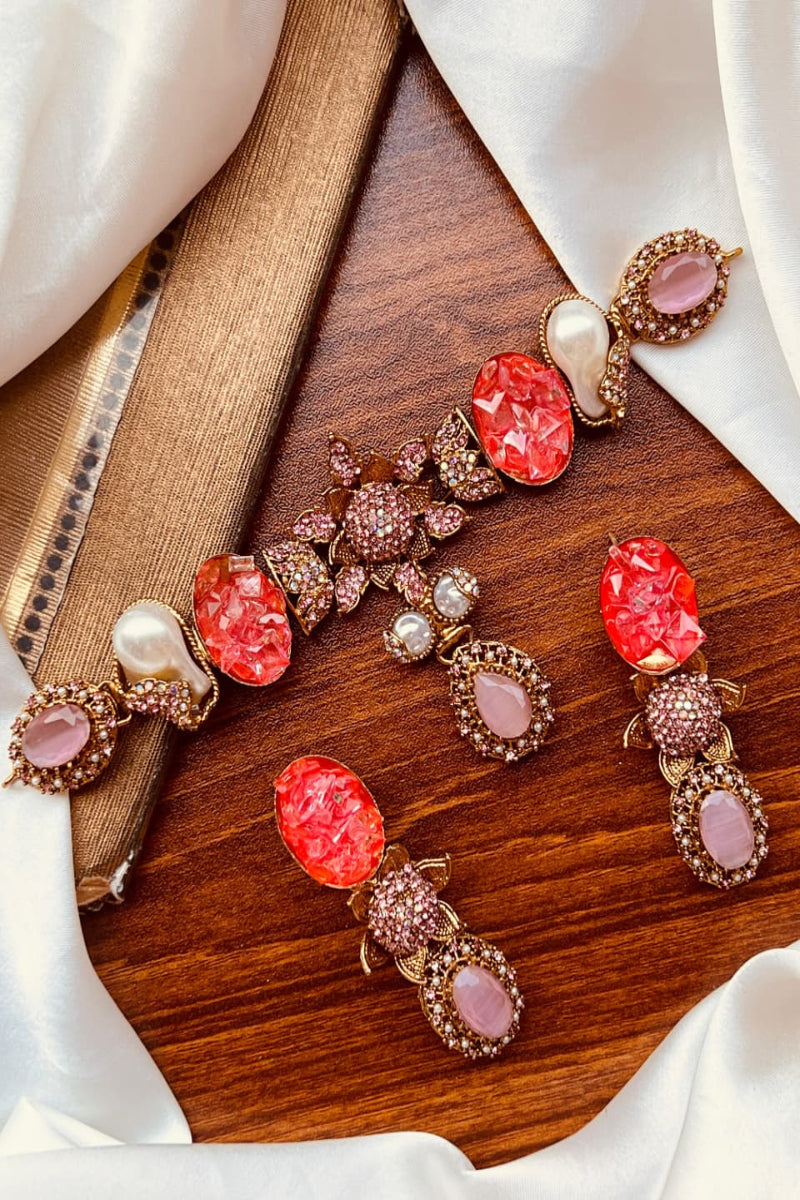 Premium Turkish Rose & Pearl Choker Set