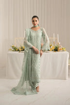 Soft Sage Green: Embroidered Chiffon Suit With Malai Trouser | Ready To Wear