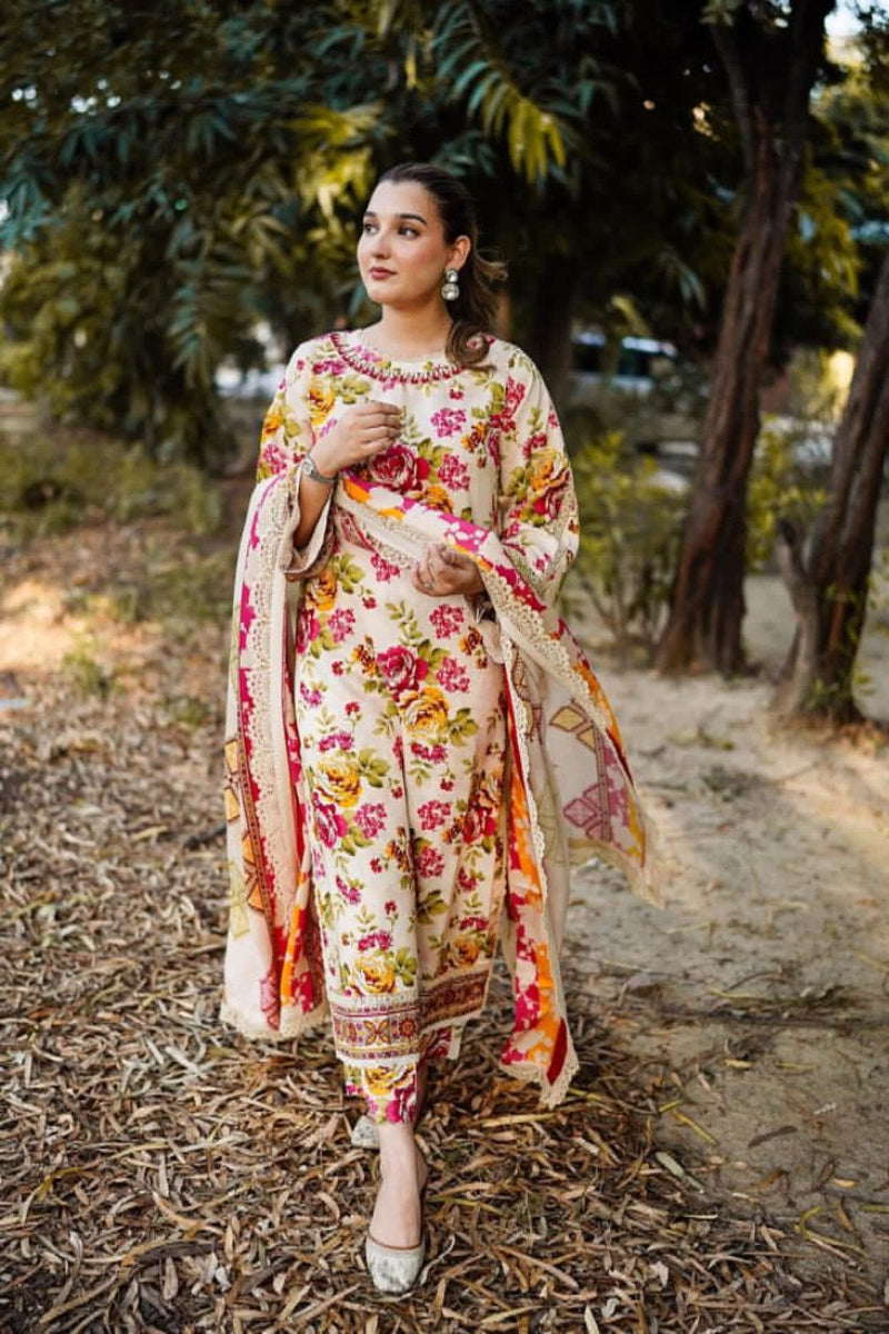 03-Piece Printed Lawn With Embroidered Chiffon Dupatta - Ready To Wear
