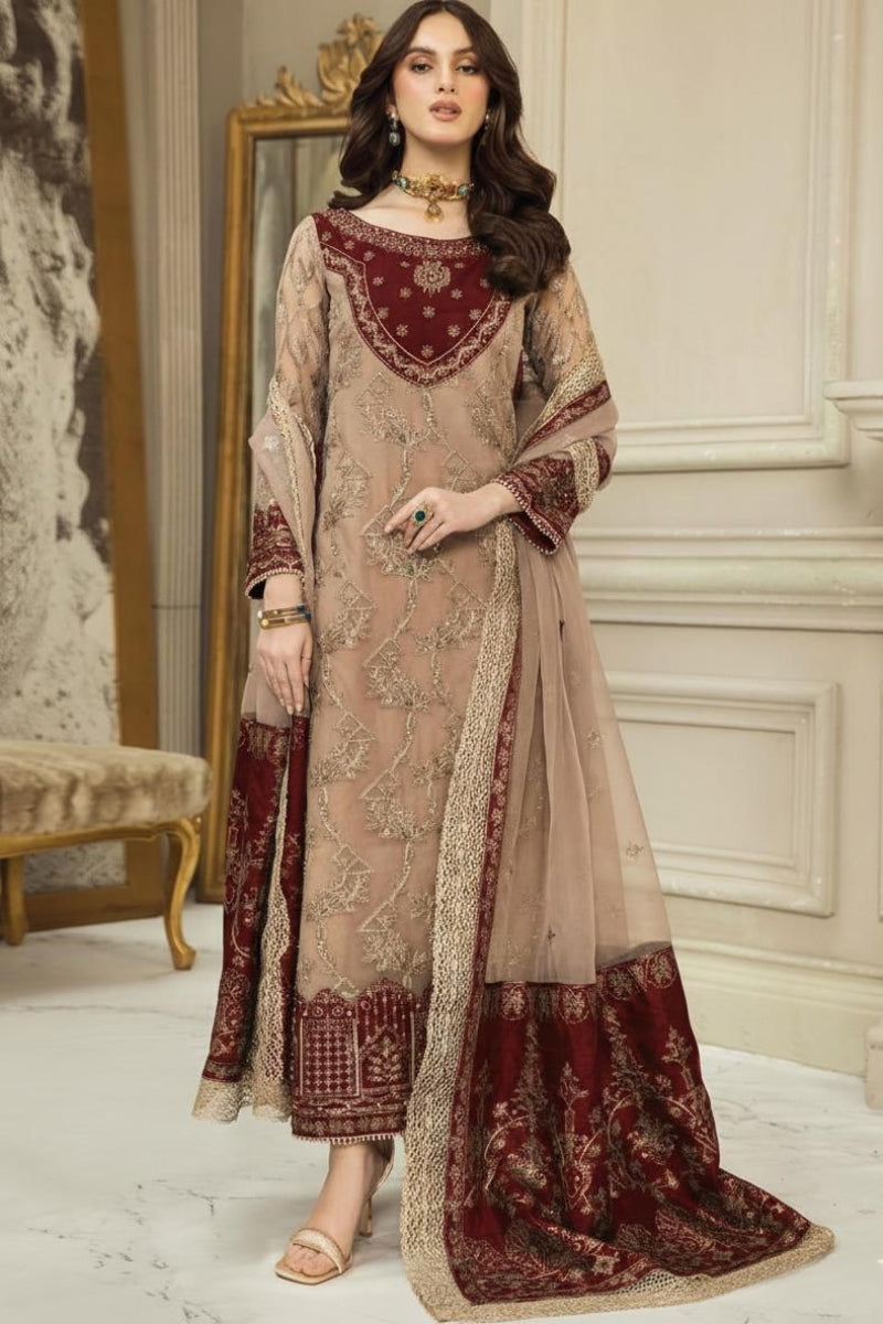 03-Piece Embroidered Chiffon Dress - Ready To Wear