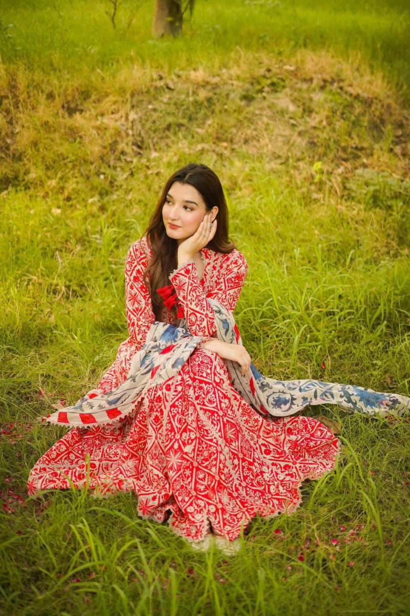 03-Piece Printed Lawn With Chiffon Dupatta - Ready To Wear