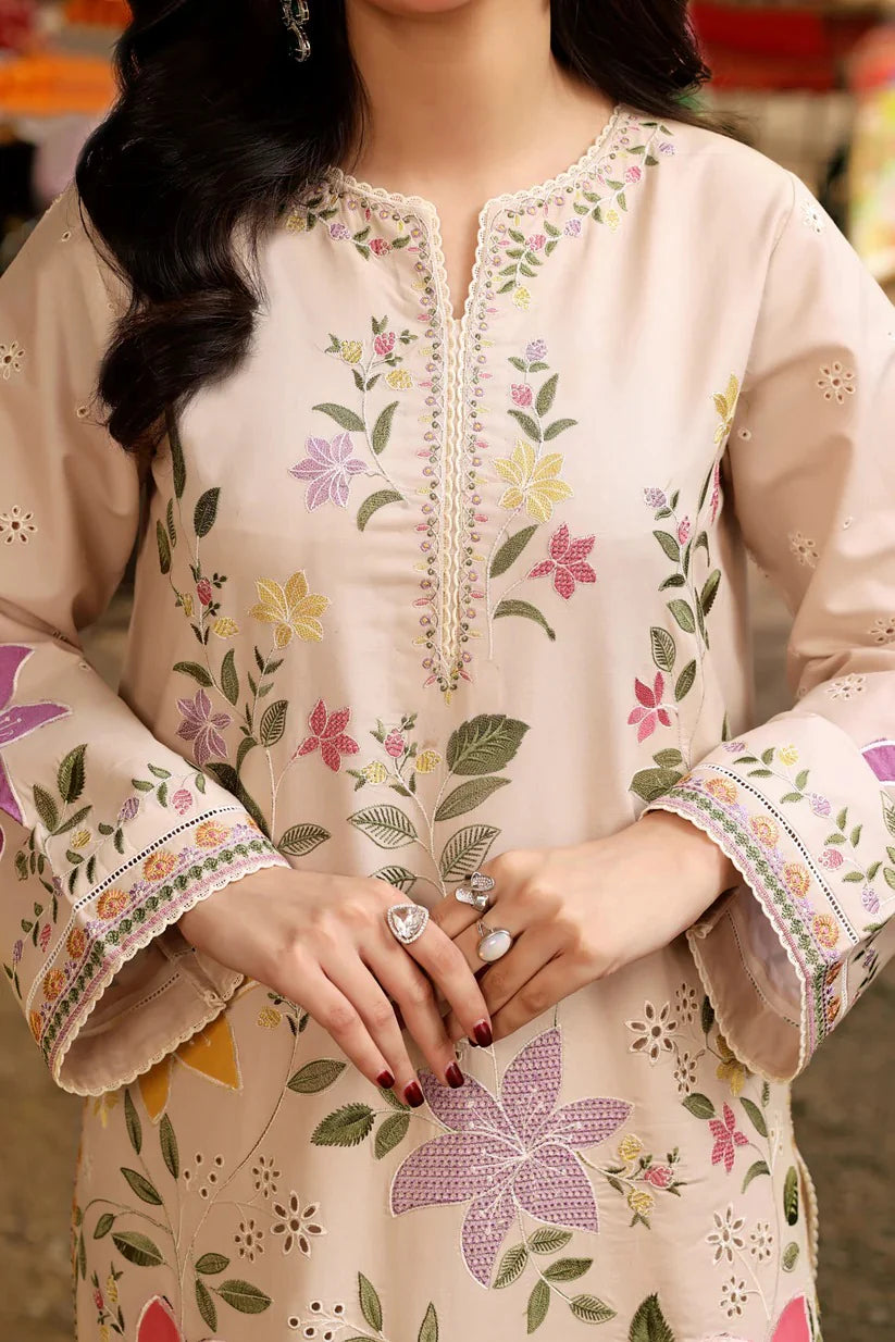 03-Piece Embroidered Lawn Suit With Silk Dupatta | Ready To Wear