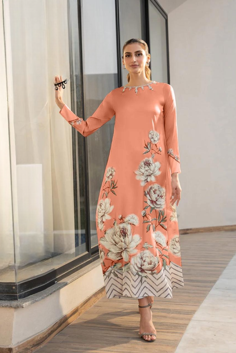 03-Piece Silk Suit With Printed Hand Work | Ready To Wear