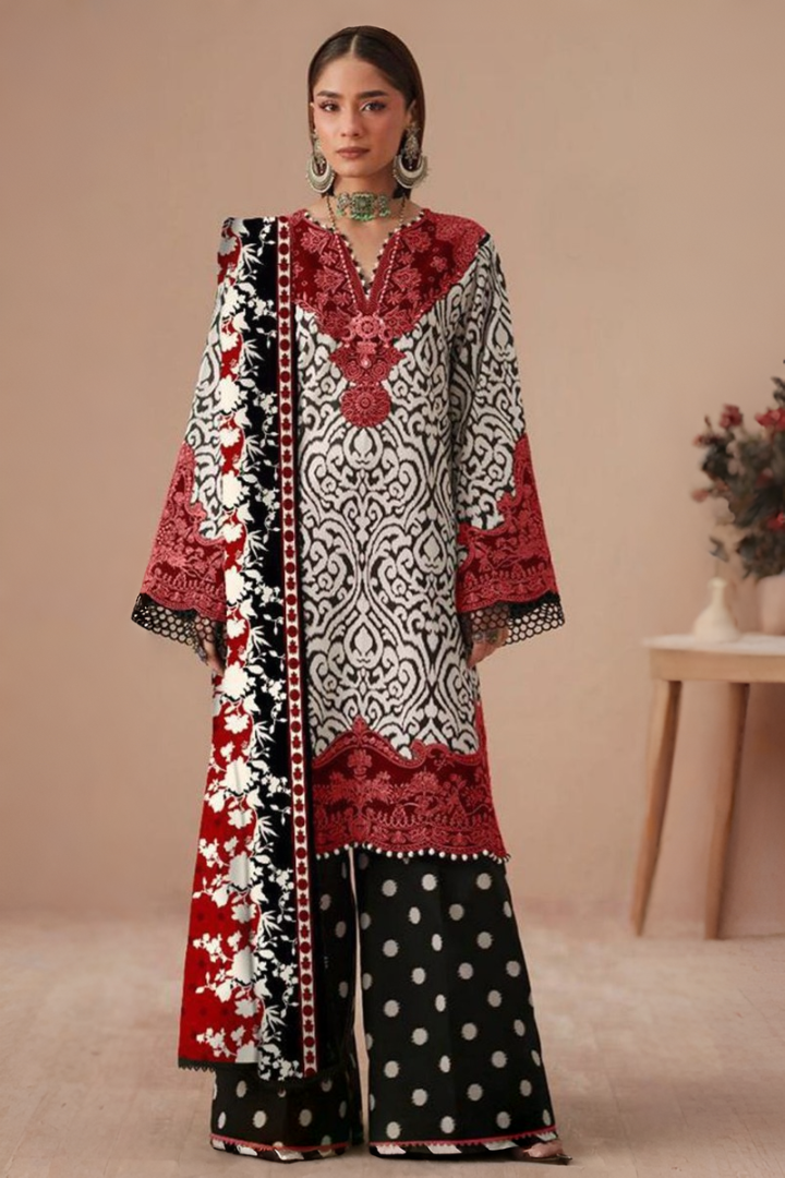 03-Piece Lawn Suit With Chiffon Dupatta | Ready To Wear