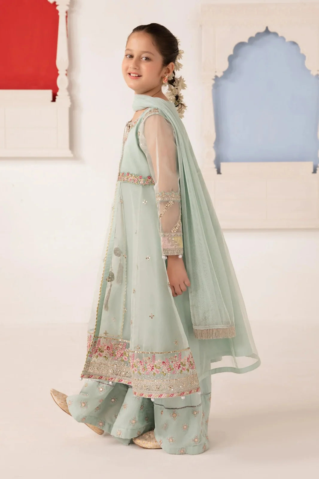 03 Piece Embroidered Chiffon Suit with Embroidered Koti - Ready To Wear