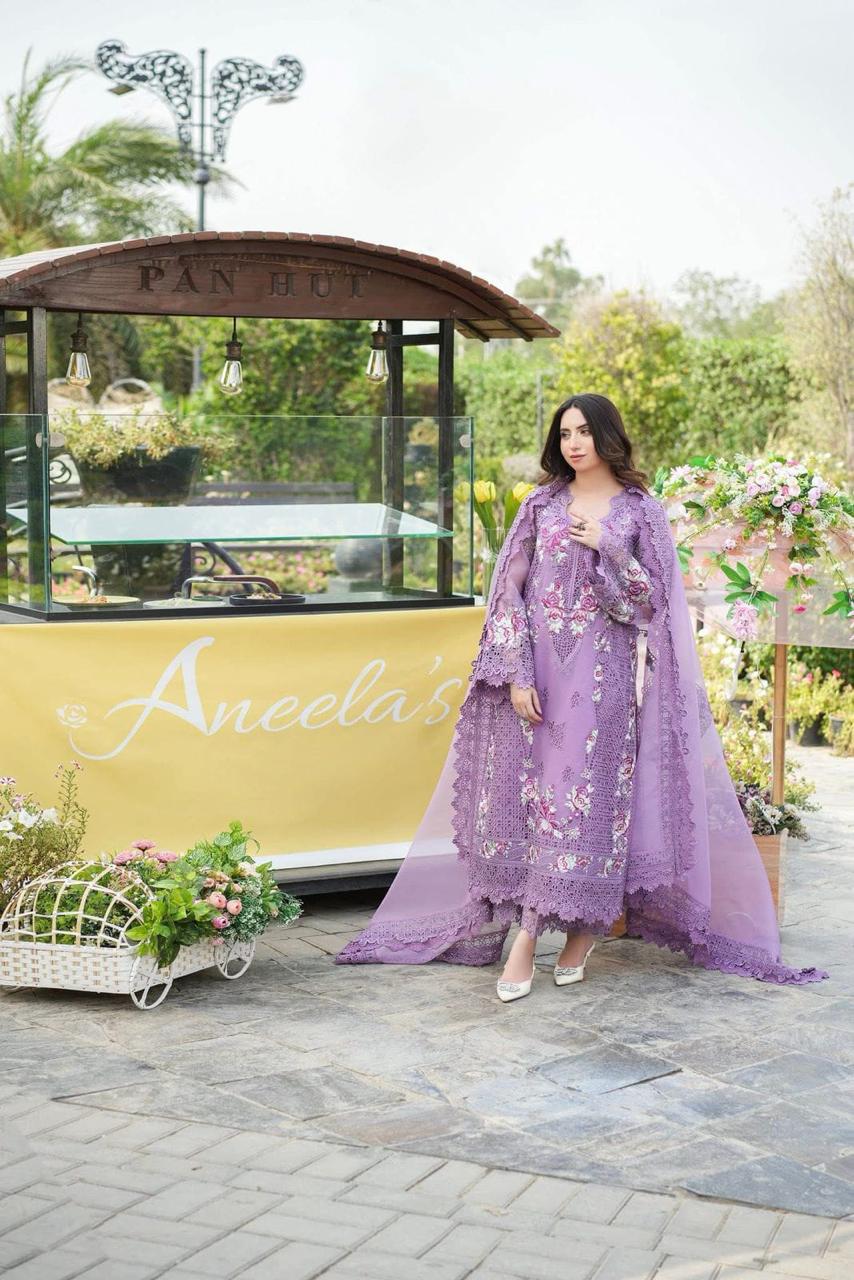 03-Piece Embroidered Lawn Suit With Net Dupatta | Ready To Wear