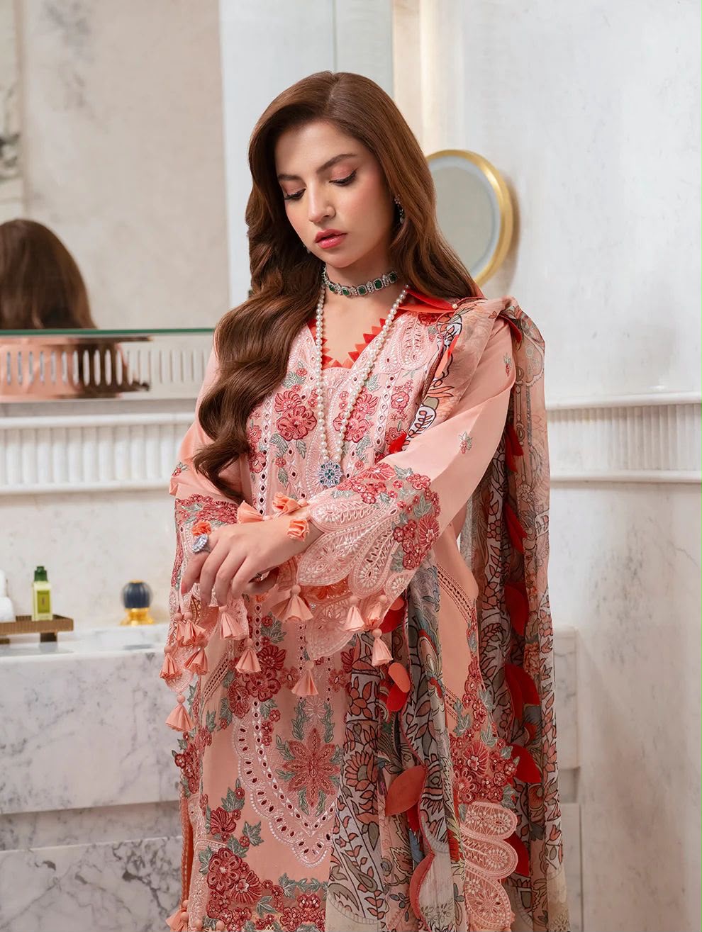 03-Piece Embroidered Lawn Suit With Printed Silk Dupatta | Ready To Wear