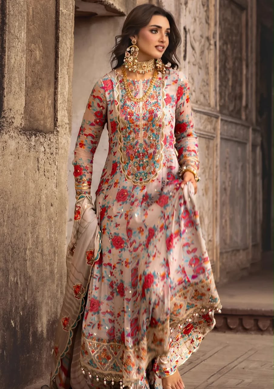 03-Piece Chiffon Suit With Sequence Work | Ready To Wear