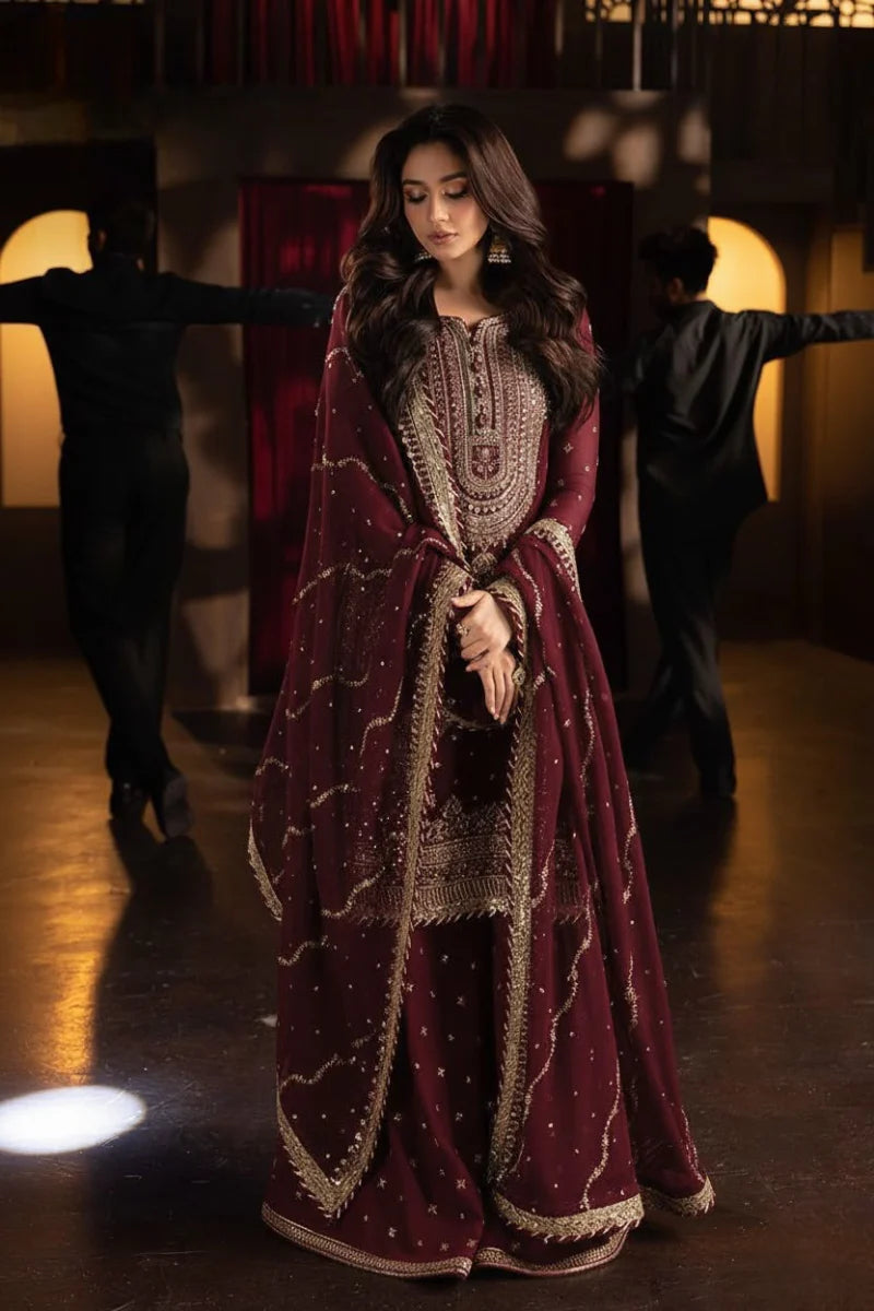 3 Piece Stitched Chiffon  Gharara Suit - Ready to Wear