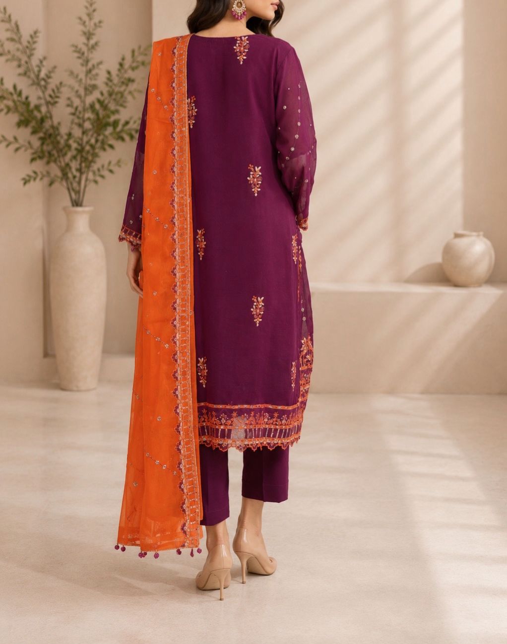 03-Piece Chiffon Suit With Embroidery | Ready To Wear