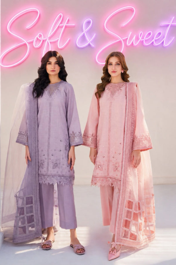 03-Piece Lawn Suit With Organza Dupatta | Ready To Wear