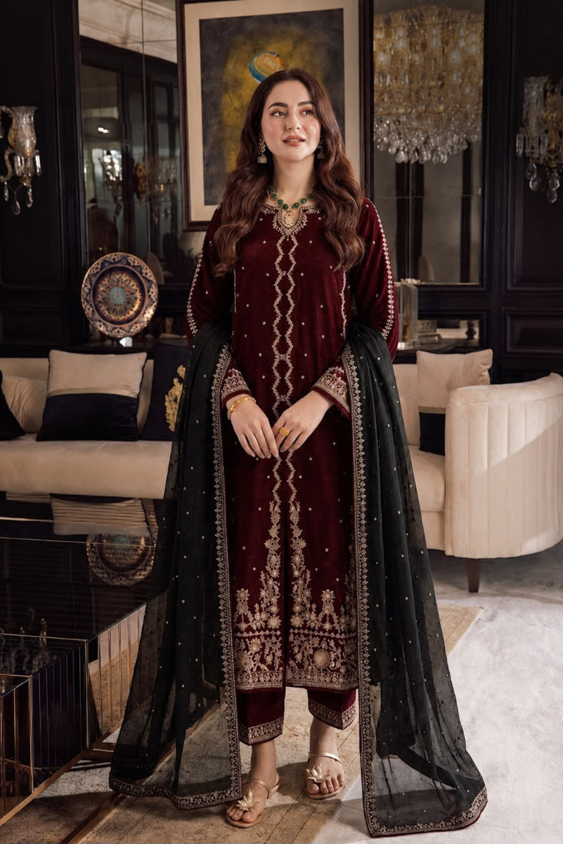 03-Piece Embroidered Chiffon Suit | Ready To Wear