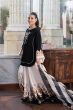 Black Pearl & Cream: Floral Silk Suit | Ready To Wear