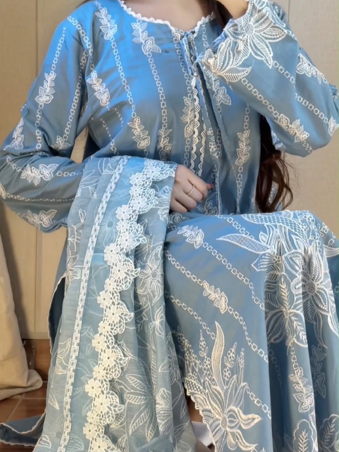 The Powder Blue Pearl: Fully Embroidered Lawn Suit | Ready To Wear
