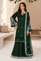 Deep Green: Embroidered Chiffon Suit | Ready To Wear