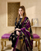 03-Piece Shamoze Silk Suit With Pearls & Beads Handwork | Ready To Wear