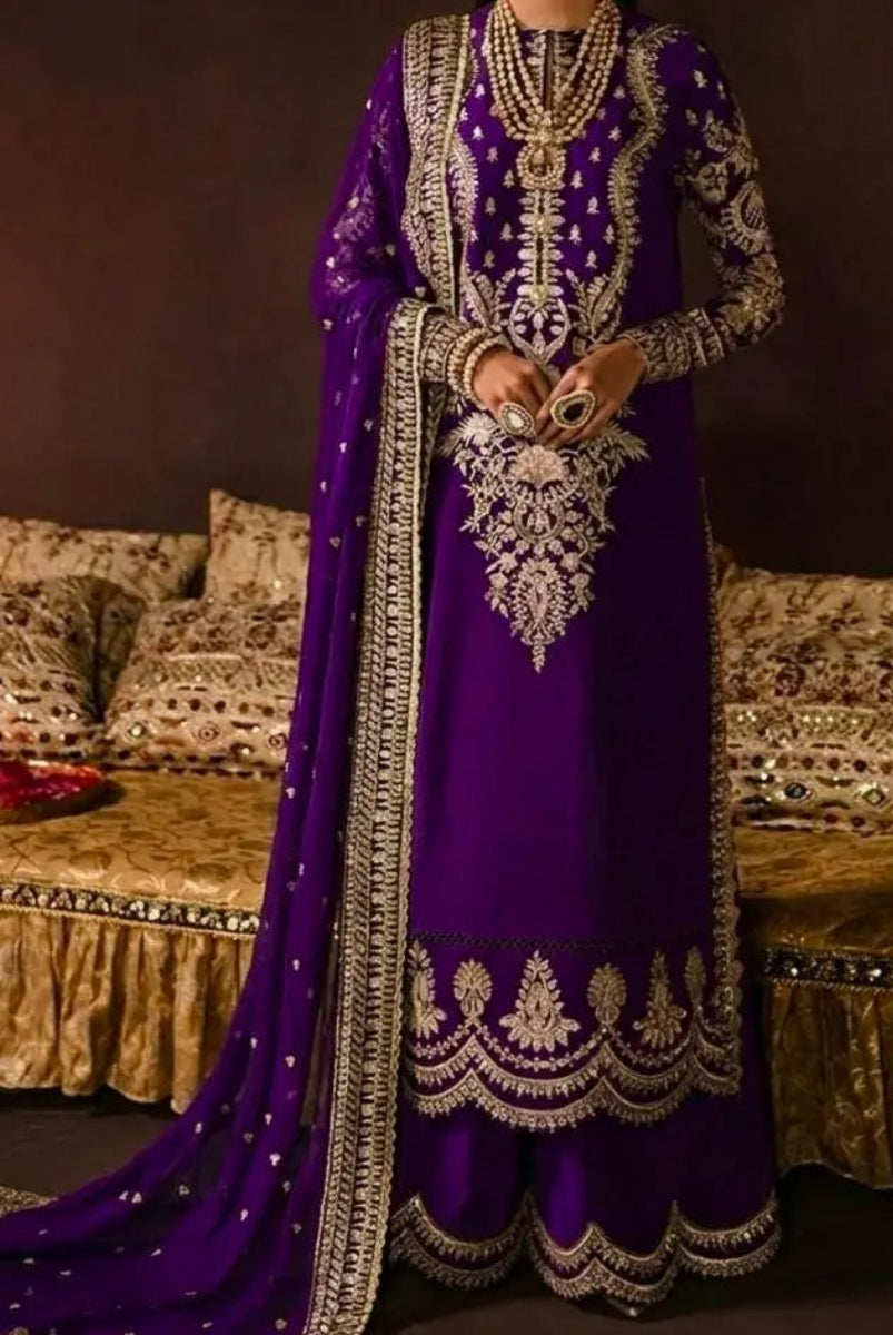 03-Piece Embroidered Sheesha Silk Suit With Net Dupatta | Ready To Wear