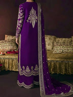 03-Piece Embroidered Sheesha Silk Suit With Net Dupatta | Ready To Wear