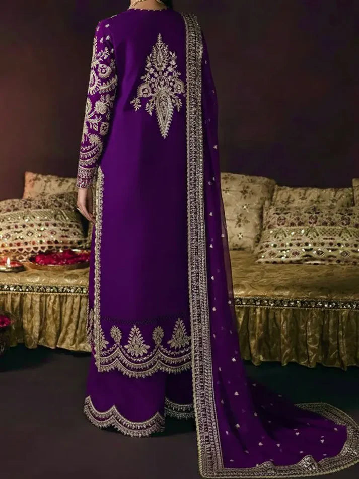 03-Piece Embroidered Sheesha Silk Suit With Net Dupatta | Ready To Wear