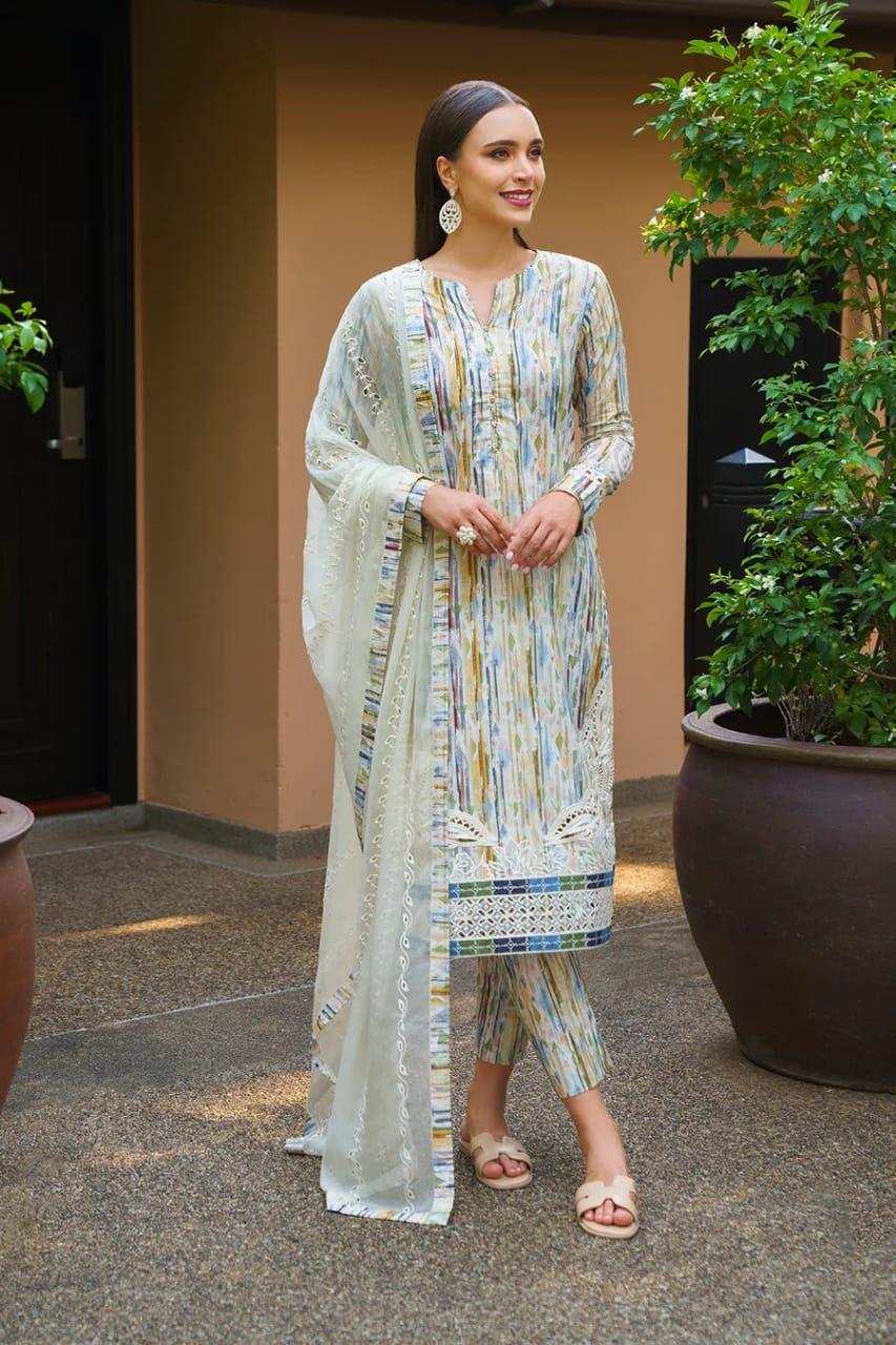 3-Piece Multi Lining - Embroidered Printed Lawn Suit Stitched