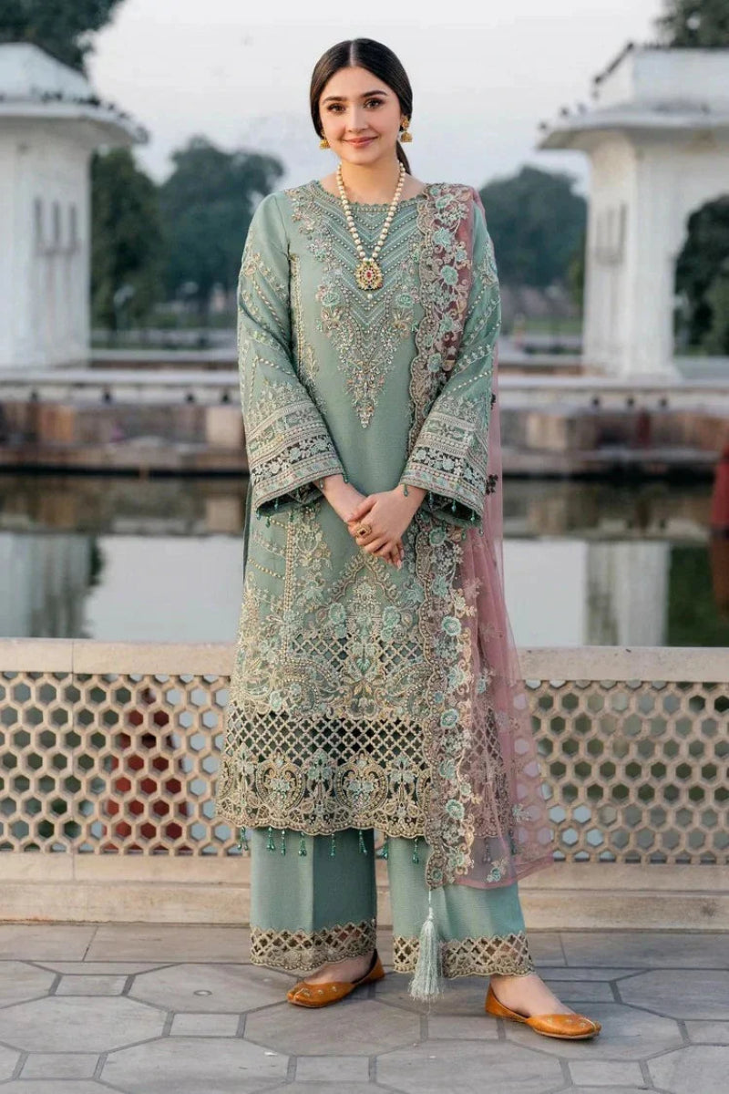 03-Piece Embroidered Chiffon Suit With Net Dupatta | Ready To Wear