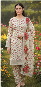 Lawn 3-Piece Suit with Chiffon Dupatta