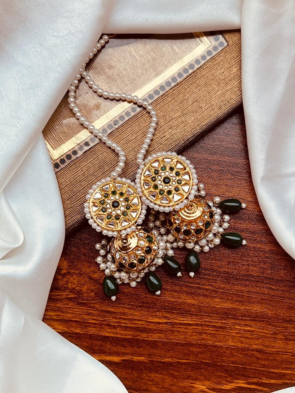 Emerald Green Meenakari Stud Jhumkas