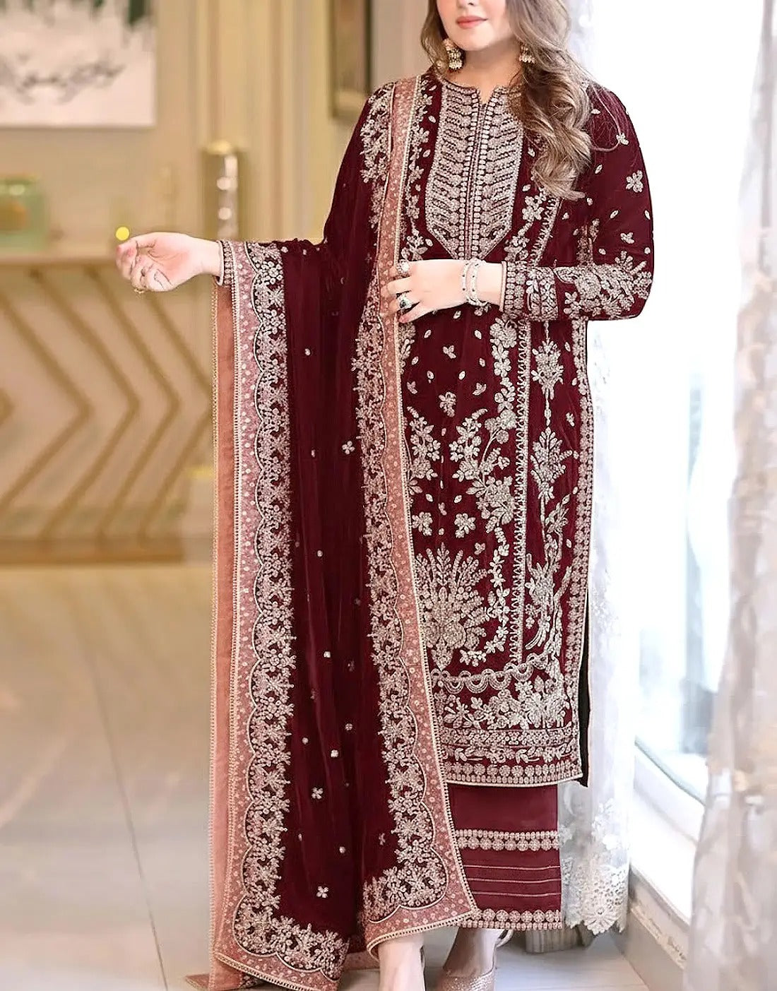 03-Piece Heavy Embroidered Chiffon Suit - Ready To Wear