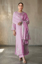 The Lilac Charm: 3 Piece - Embroidered Silk Suit | Ready To Wear
