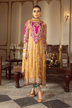 Gold and Magenta Lawa Tissue 3 piece Suit | Ready To Wear