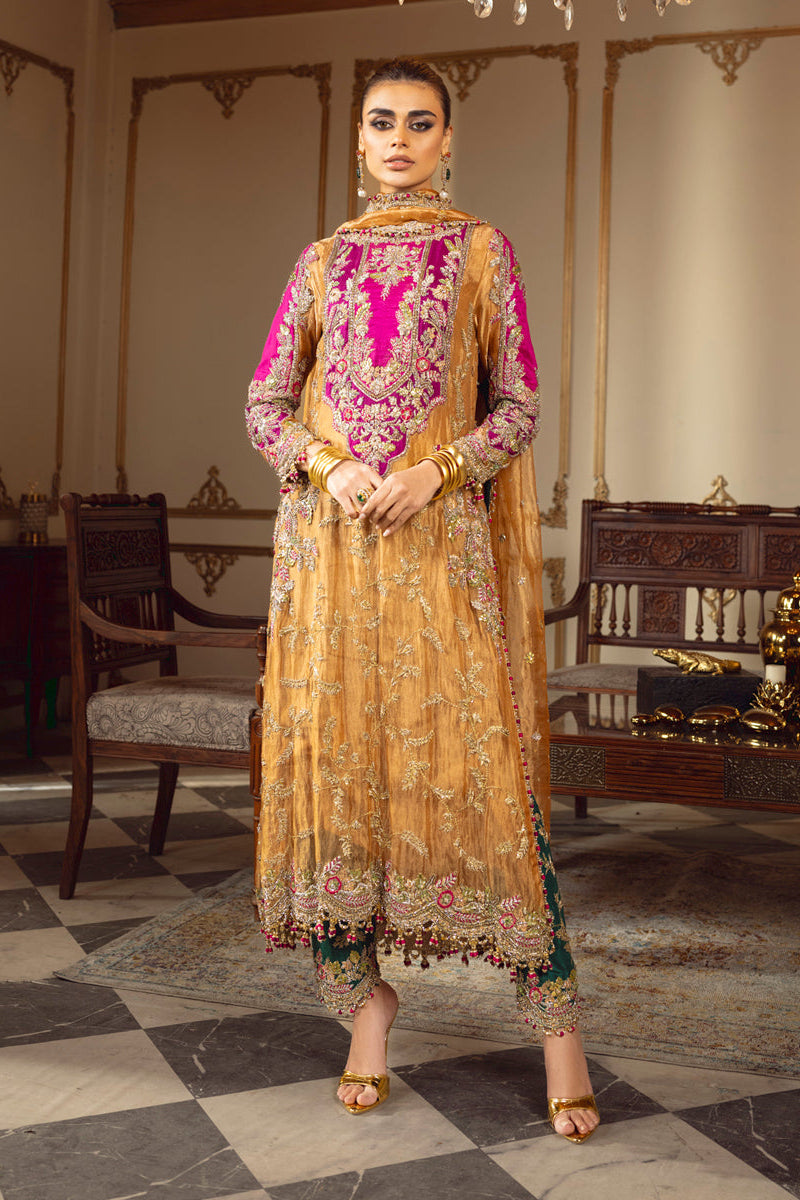 Gold and Magenta Lawa Tissue 3 piece Suit | Ready To Wear