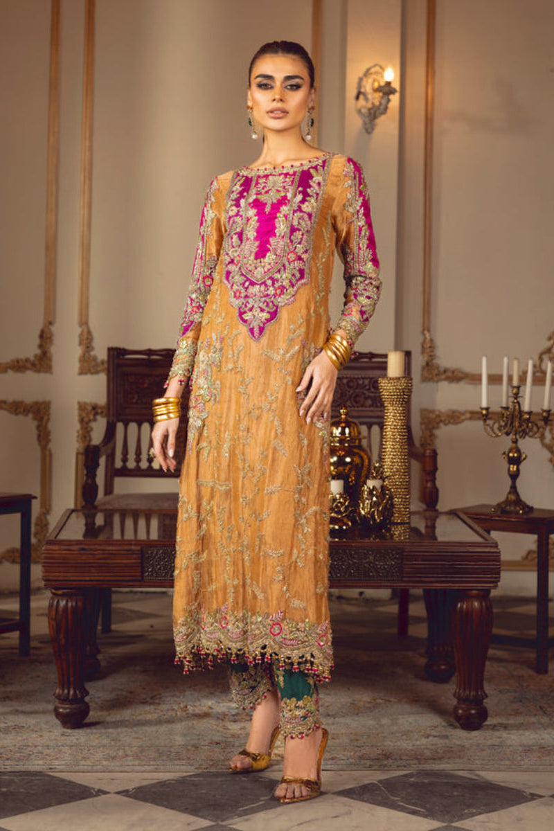 Gold and Magenta Lawa Tissue 3 piece Suit | Ready To Wear
