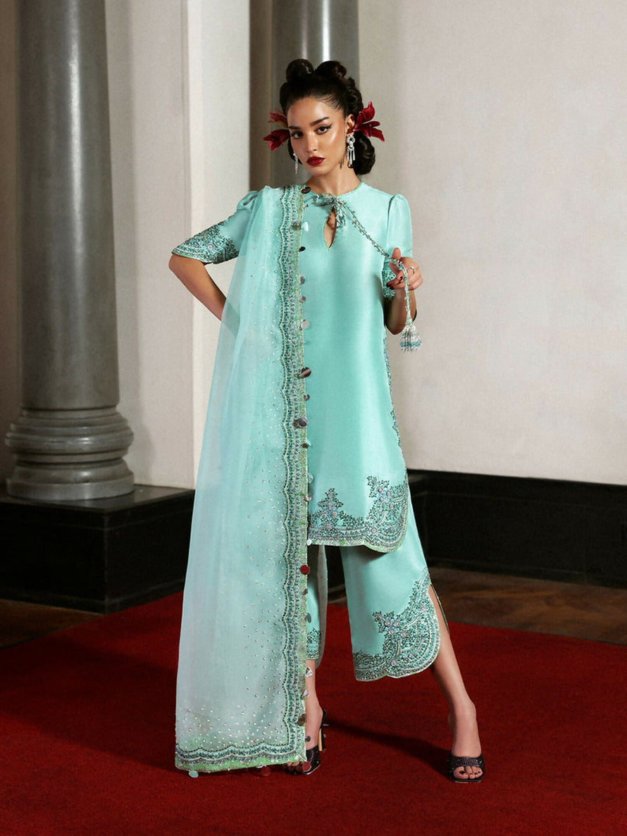 3  Piece Stitched  Indian Raw Silk  Suit - Ready  to Wear