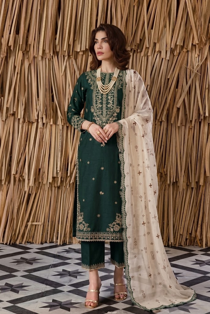 03-Piece Chiffon Suit With Embroidery | Ready To Wear