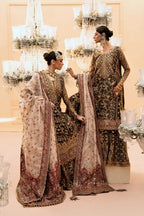 Deep Antique Bronze & Charcoal: Embroidered Organza Suit | Ready To Wear