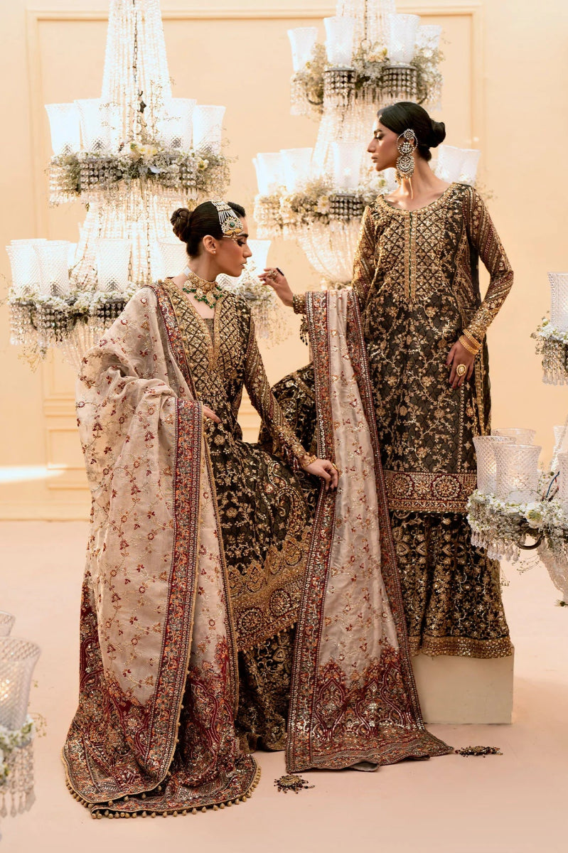 Deep Antique Bronze & Charcoal: Embroidered Organza Suit | Ready To Wear