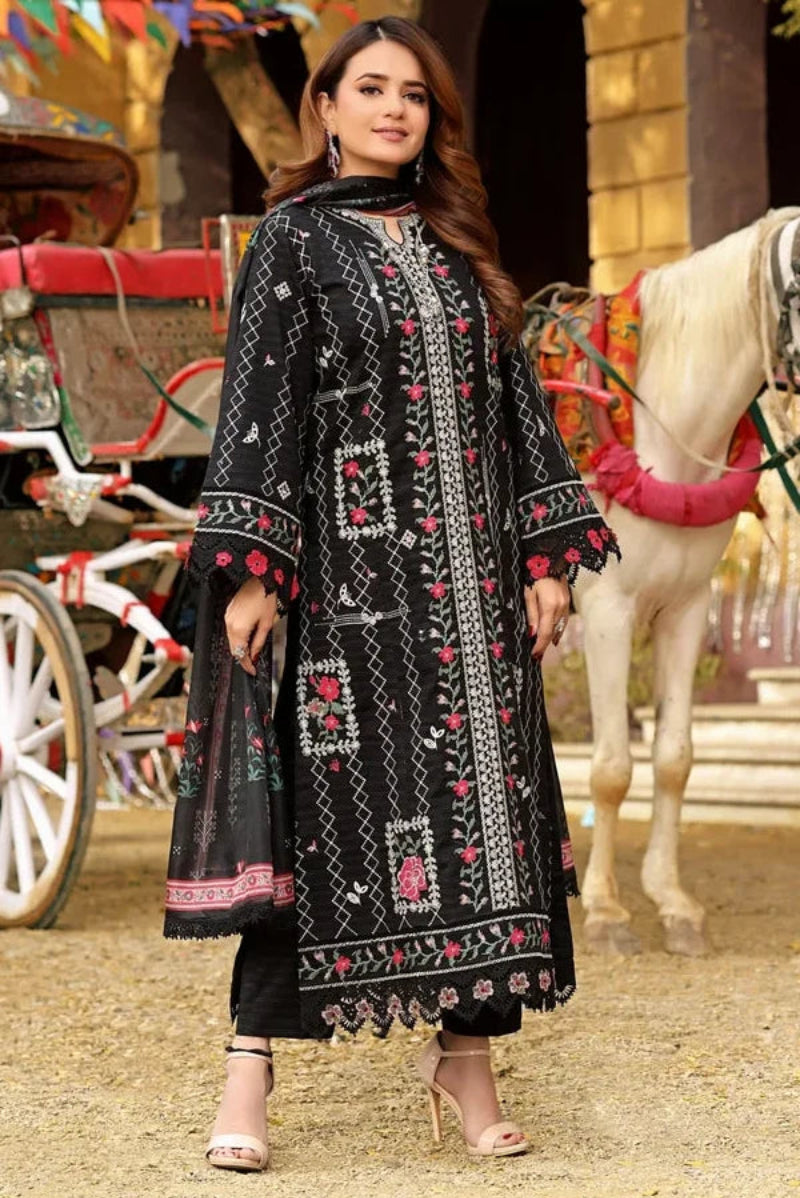 03-Piece Embroidered Lawn Suit With Silk Dupatta | Ready To Wear