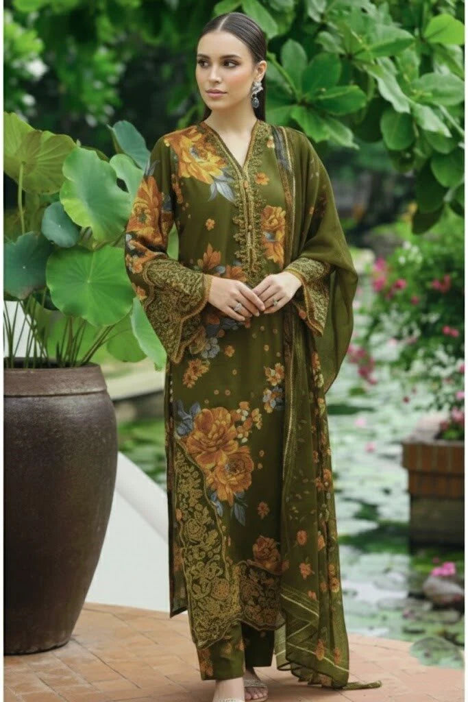 03-Piece Printed Lawn Suit With Chiffon Dupatta | Ready To Wear
