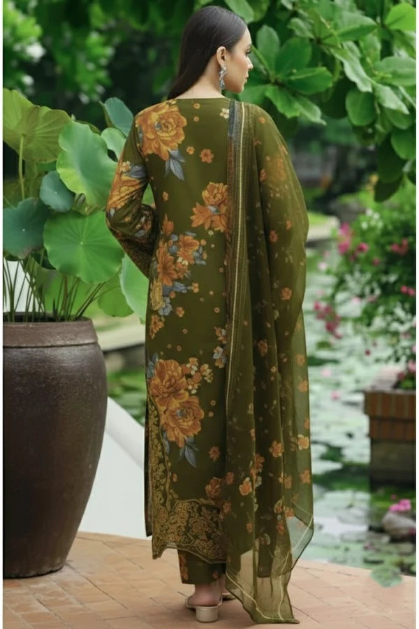 03-Piece Printed Lawn Suit With Chiffon Dupatta | Ready To Wear