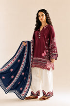 Ethnic Luxury Lawn 2026 – Heavy Embroidered 3-Piece Farshi Trouser Suit with Chiffon Digital Dupatta