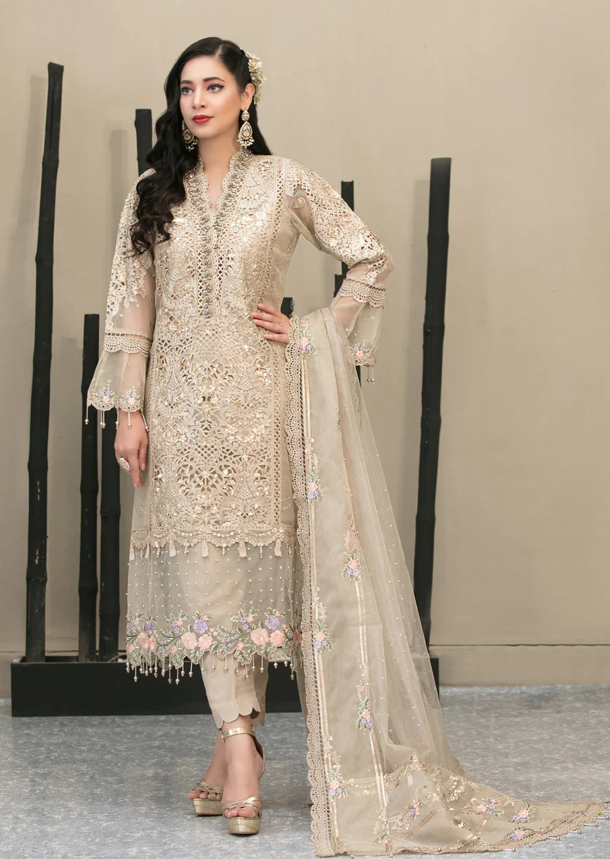 03-Piece Embroidered Organza Suit With Net Dupatta | Ready To Wear