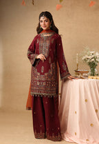 Rich Maroon - Short Kurta Set with Palazzo and Rust Dupatta | Ready To Wear