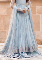 Ice Blue Illusion: Net Flared Embellished Maxi | Ready To Wear