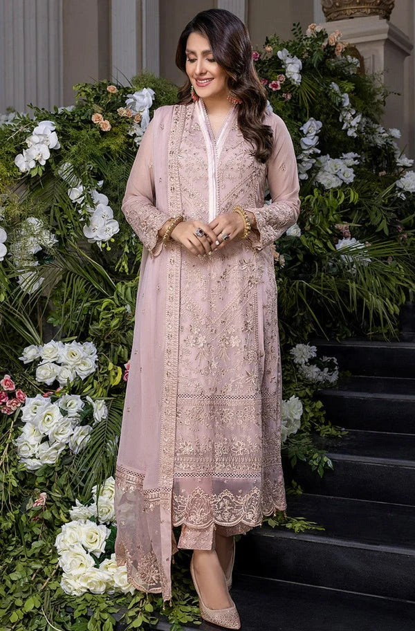 The Dusty Lavender Grace: Embroidered Chiffon Suit | Ready To Wear