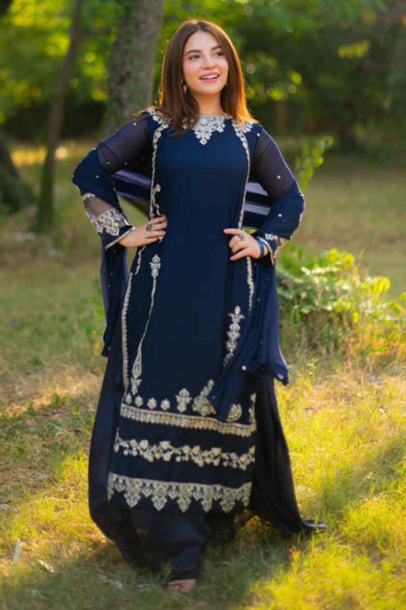 03-Piece Chiffon Suit With Thread Embroidery | Ready To Wear