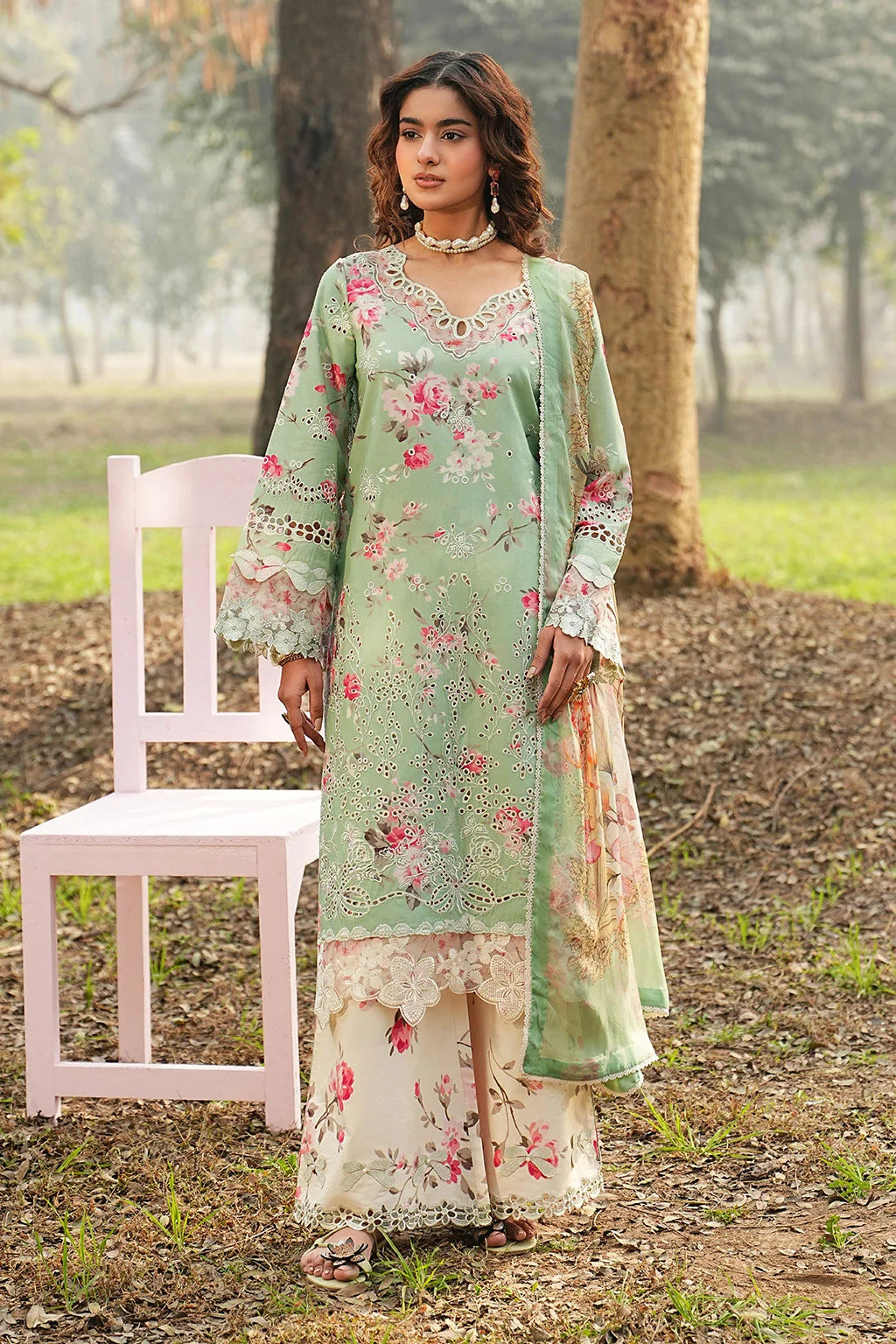 Pastel Mint & Blush Floral: Printed Lawn Suit