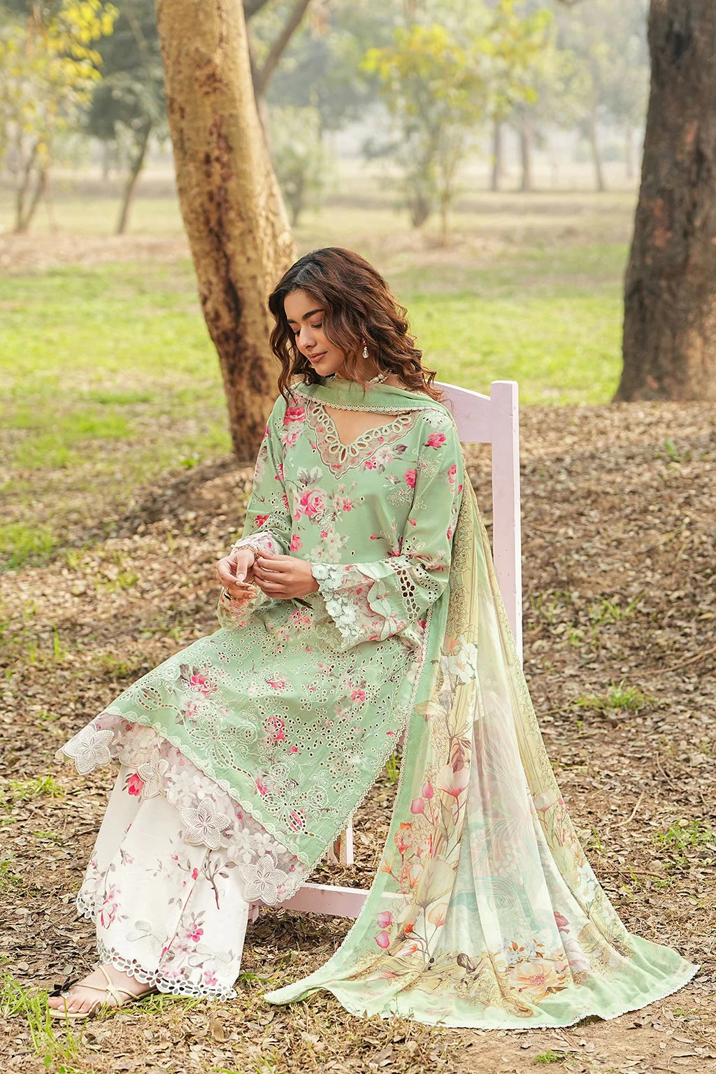 Pastel Mint & Blush Floral: Printed Lawn Suit