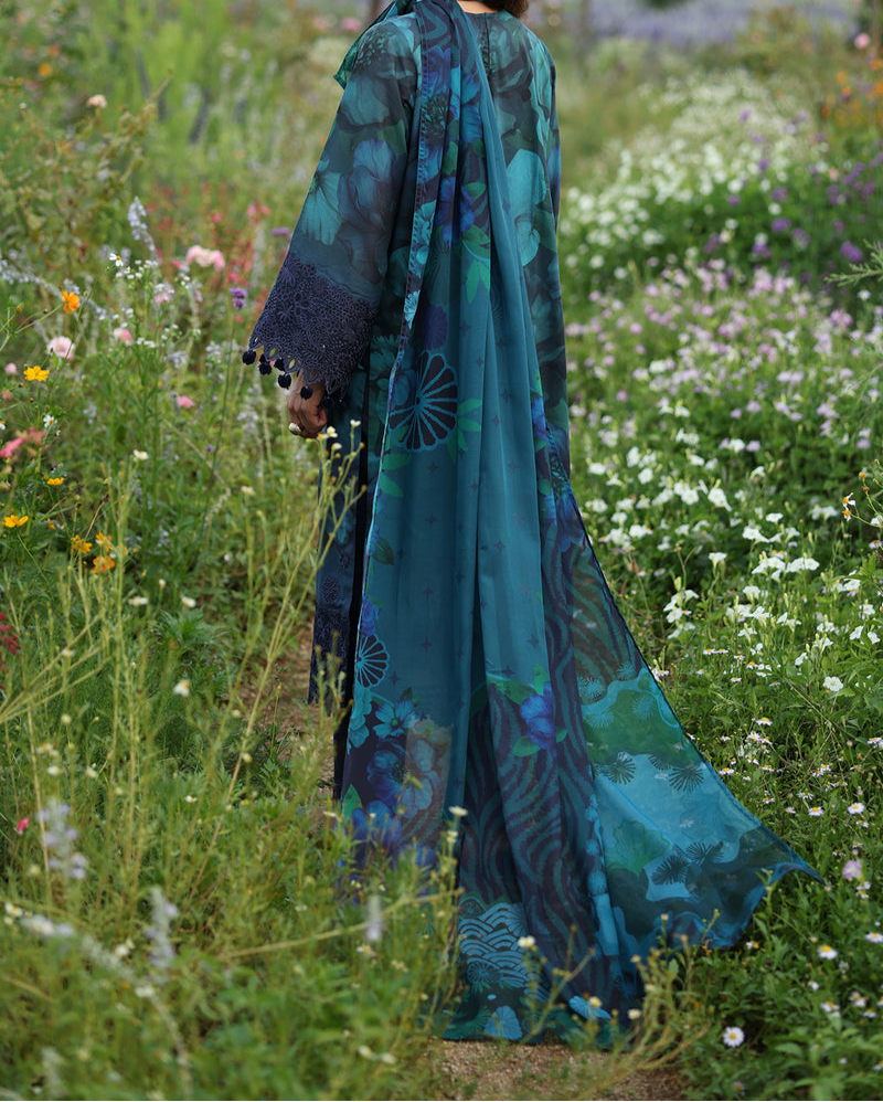 3 Piece Stitched  lawn and Chiffon Suit - Ready  to Wear