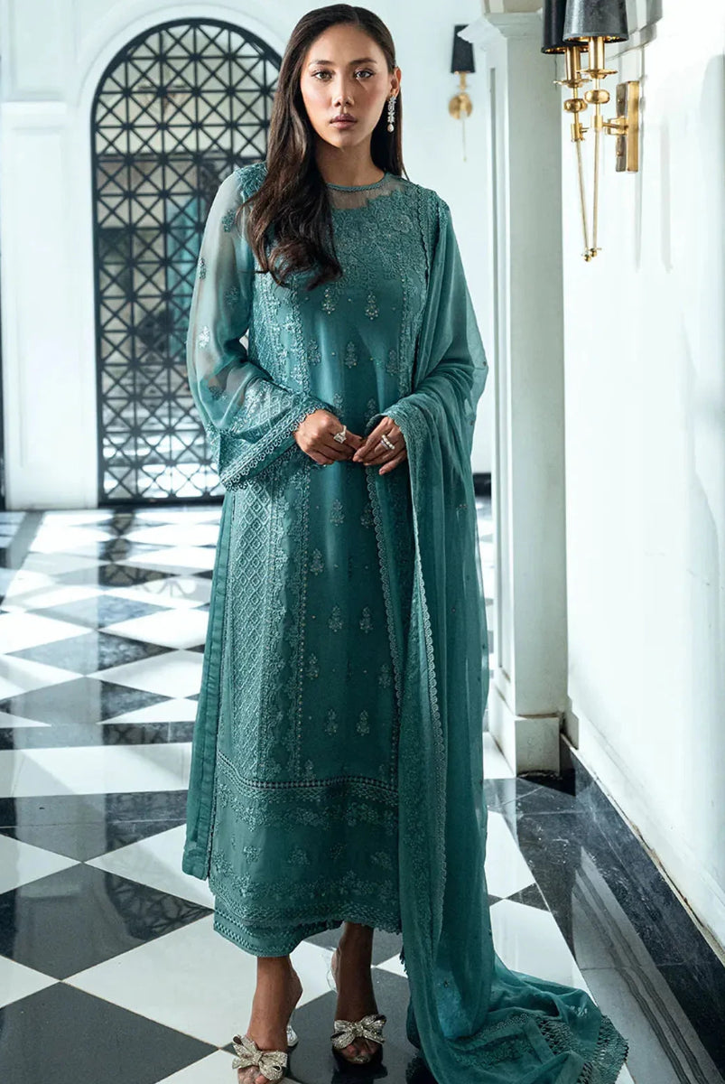 Aqua Serenade: Chiffon Suit With Sequin Embroidery | Ready To Wear